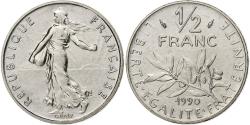 World Coins - France, 1/2 Franc, Semeuse, 1990, Monnaie de Paris, série FDC, Nickel