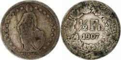 World Coins - Coin, Switzerland, 1/2 Franc, 1907, Bern, , Silver, KM:23