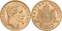 World Coins - France, Napoleon III, 20 Francs, 1868, Strasbourg, Gold,