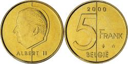 World Coins - Belgium, Albert II, 5 Francs, 5 Frank, 2000, série FDC,