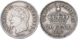 World Coins - France, Napoleon III, 20 Centimes, 1867, Strasbourg, Silver,
