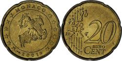 World Coins - Monaco, Rainier III, 20 Euro Cent, 2001, Paris, , Brass, Gadoury:MC176