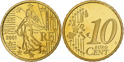 World Coins - France, 10 Euro Cent, Proof, 2001, Monnaie de Paris, Nordic gold,