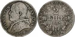 World Coins - ITALIAN STATES, PAPAL STATES, Pius IX, 2 Lire, 1867, Rome, Silver,