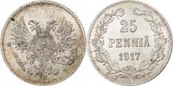 World Coins - Finland, Nicholas II, 25 Penniä, 1917, Helsinki, Civil War, Silver,