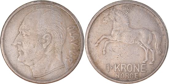 Coin, Norway, Olav V, Krone, 1967, , Copper-nickel, KM:409