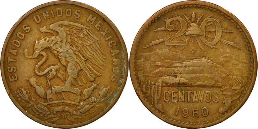 Coin, Mexico, 20 Centavos, 1960, Mexico City, , Bronze, KM:440