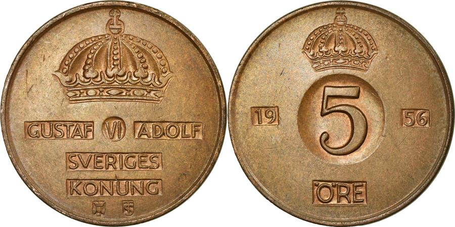 World Coins - Coin, Sweden, Gustaf VI, 5 Öre, 1956, , Bronze, KM:822