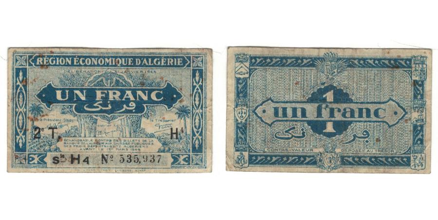 Banknote, Algeria, 1 Franc, 1944, KM:101, VG(8-10) | World Paper Money