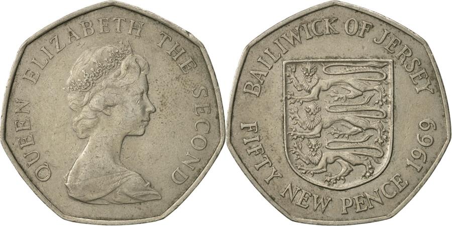 Jersey, Elizabeth II, 50 New Pence, 1969, , Copper-nickel, KM:34