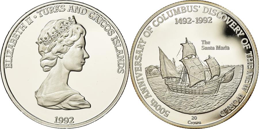Coin, TURKS & CAICOS ISLANDS, Elizabeth II, Santa Maria, 20 Crowns