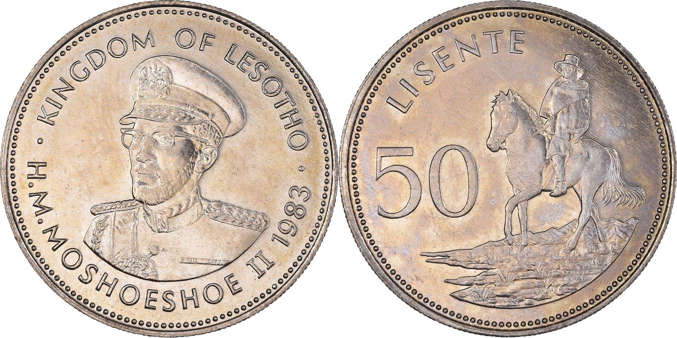 Coin, Lesotho, Moshoeshoe II, 50 Licente, Lisente, 1983, | African