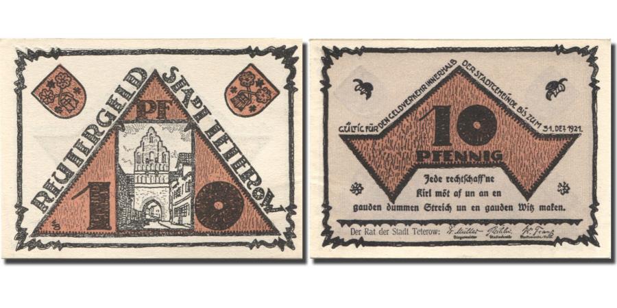 World Coins - Banknote, Germany, Teterow, 10 Pfennig, rue, 1922 UNC(63) Mehl:1316.1
