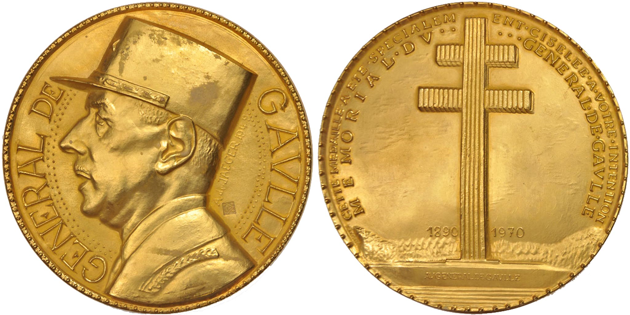 Médaille En Bronze Du Général De Gaulle Par A. De Jaeger - Vintage XXe Siècle
