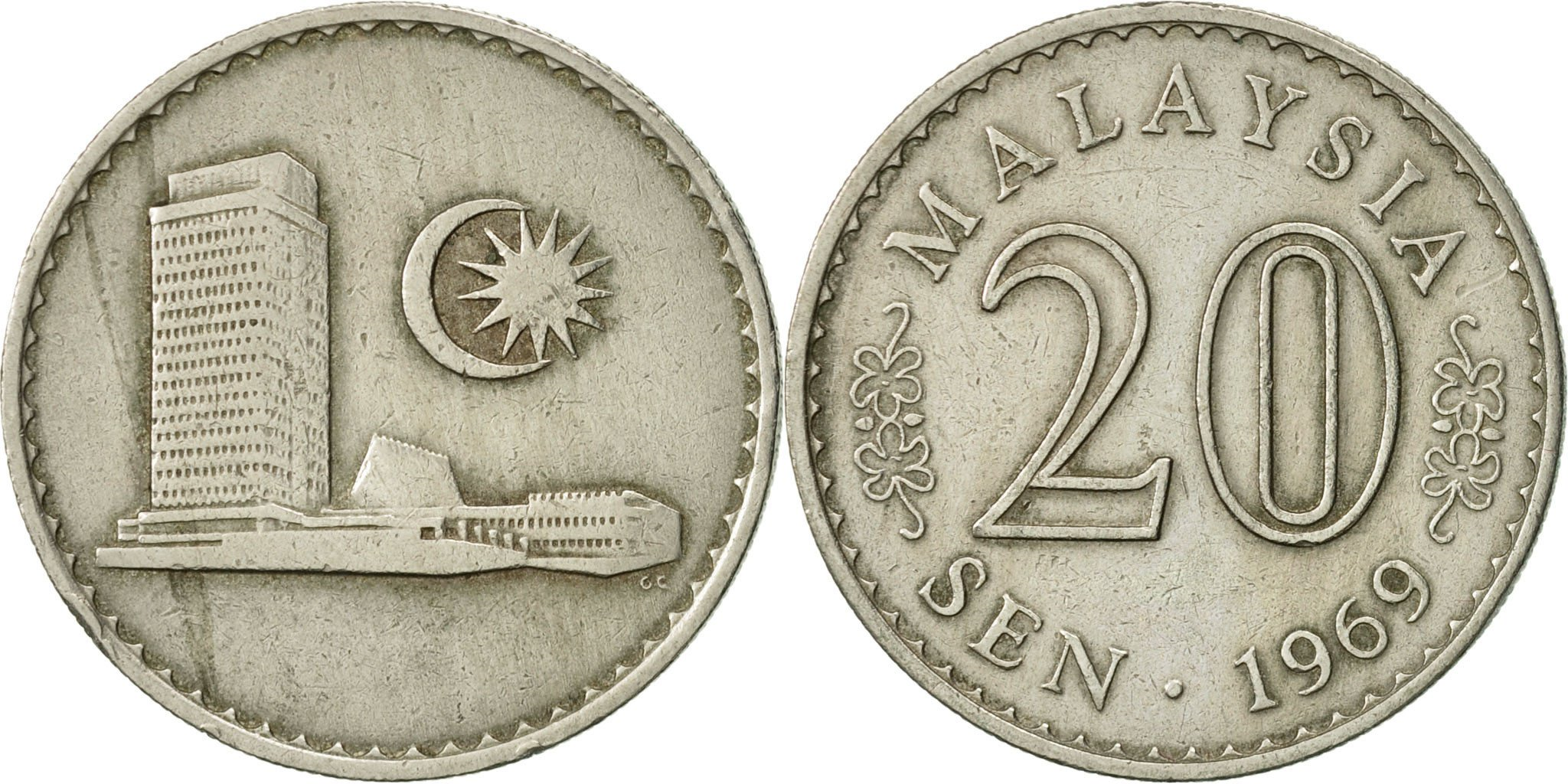 Malaysia, 20 Sen, 1969, Franklin Mint, , Copper-nickel, KM:4