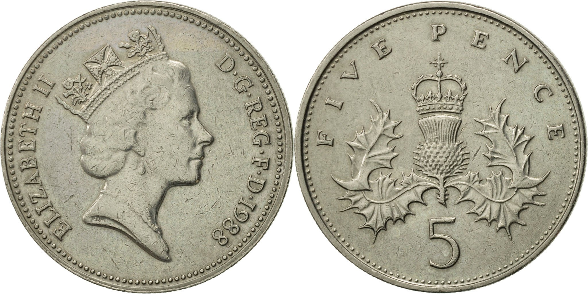 Great Britain, Elizabeth II, 5 Pence, 1988, , Copper-nickel, KM:937