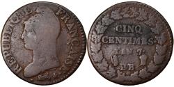 World Coins - Coin, France, Dupré, 5 Centimes, AN 7, Strasbourg, BB/A  sheaf/cornucopia