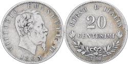 World Coins - Italy, Vittorio Emanuele II, 20 Centesimi, 1863, Torino, Silver,