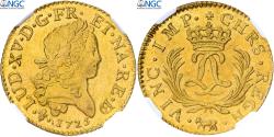 World Coins - France, Louis XV, Louis d’or Mirliton de Béarn, Grandes palmes, 1725, Pau