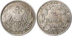 World Coins - GERMANY - EMPIRE, 1/2 Mark, 1916, Hambourg, Silver, , KM:17