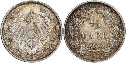 World Coins - German Empire, 1/2 Mark, 1906, Karlsruhe, Silver, , KM:17
