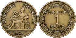 World Coins - France, Chambre de commerce, Franc, 1924, Paris, , Aluminum-Bronze