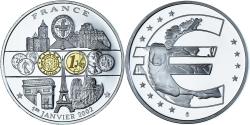 World Coins - France, Medal, Adoption de l'Euro, Politics, 2002, , Silver Plated
