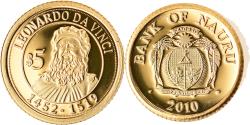 World Coins - Coin, Nauru, Leonard De Vinci, 5 Dollars, 2010, MS(65-70), Gold