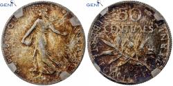 World Coins - France, 50 Centimes, Semeuse, 1902, Paris, Silver, GENI,