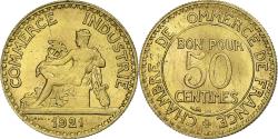 World Coins - France, 50 Centimes, Chambre de commerce, 1921, Paris, Cupro-Aluminium