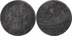 World Coins - British India, 5 Cash, 1803, Soho Mint, Copper,