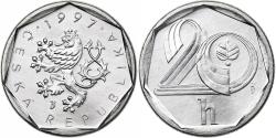World Coins - Czech Republic, 20 Haleru, 1997, Jablonec nad Nisou, Aluminum,