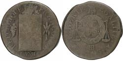 World Coins - France, Sol à la balance Françoise, 1793 / AN II, Strasbourg, Copper