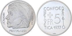 World Coins - Switzerland, 5 Francs, Johann Pestalozzi, 1977, Bern, Proof, Cupronickel