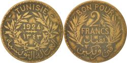 World Coins - Coin, Tunisia, Anonymous, 2 Francs, 1924, Paris, , Aluminum-Bronze