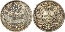 World Coins - Coin, Tunisia, Ahmad Pasha Bey, 5 Francs, 1939, Paris, , Silver, KM:264
