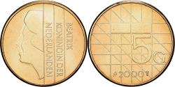 World Coins - Netherlands, Beatrix, 5 Gulden, 2000, Utrecht, Bronze Clad Nickel,