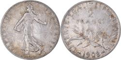 World Coins - Coin, France, Semeuse, 2 Francs, 1908, Paris, , Silver, KM:845.1