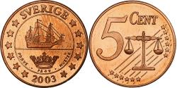 World Coins - Sweden, 5 Euro Cent, Fantasy euro patterns, Essai-Trial, Proof, 2003, Copper
