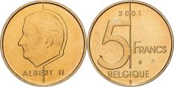 World Coins - Belgium, Albert II, 5 Francs, 2001, Brussels, Bronze-Aluminium,