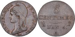 World Coins - France, Directoire, 5 Centimes, Dupré, AN 4, Paris, Bronze,