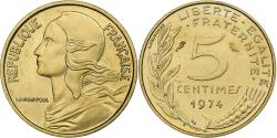 World Coins - France, 5 Centimes, Marianne, 1974, Pessac, Aluminum-Bronze,