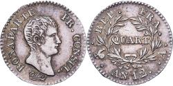World Coins - France, Bonaparte Premier Consul, Quart, An 12, Paris, Silver,