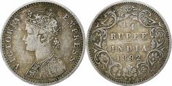 World Coins - British India, Victoria, 1/4 Rupee, 1892, Silver, , KM:490