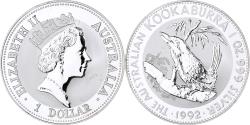 World Coins - Australia, 1 Dollar, Australian Kookaburra, 1992, 1 OZ,BU, Silver,