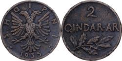World Coins - Albania, Zog I, 2 Qindar Ari, 1935, Rome, Bronze, , KM:15