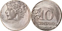 World Coins - Coin, Brazil, 10 Centavos, cupped off center strike error,