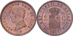 World Coins - Spain, Alfonso XIII, 2 Centimos, 1911, Madrid, , Copper, KM:732
