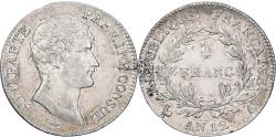 World Coins - France, Bonaparte Premier Consul, 1 Franc, An 12, Paris, Silver,