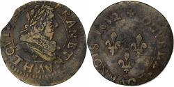 World Coins - France, Louis XIII, Double Tournois, 1632, La Rochelle, Copper,